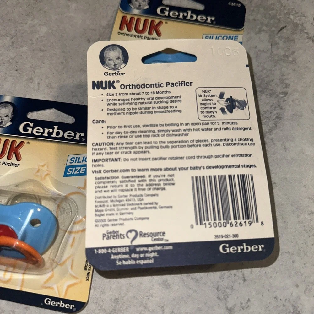 3 Lot Vintage 2005 Gerber NUK Orthodontic Silicone Pacifier Size 2 NOS Blue